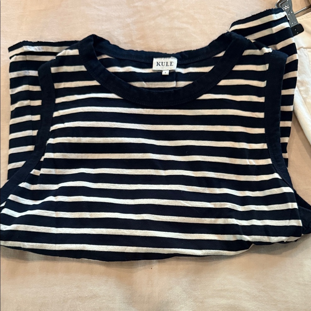KULE Navy and Cream Striped Sleeveless Top. Small